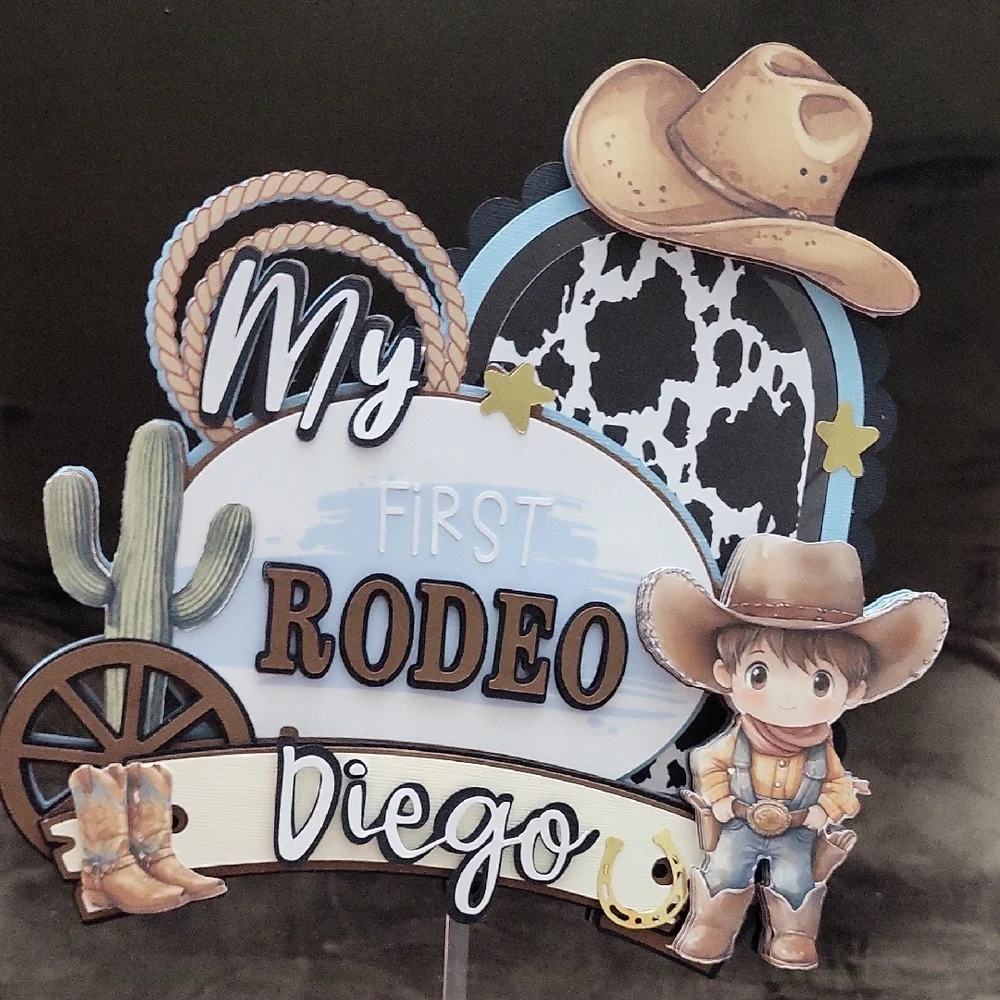Cowboy Rodeo Cake Topper with Cute Character